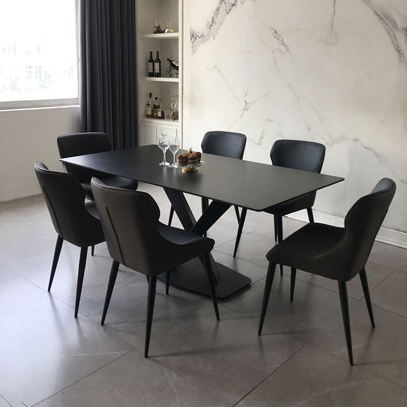 Contemporary Black Stone Dining Set 1/4/7 Pieces Rectangle Dining Table Set
