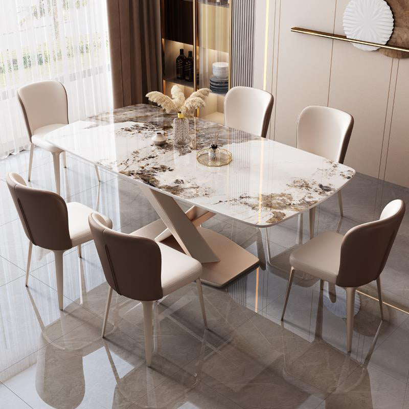 Glam Style Rectangle Table Set 1/2/5/7 Pieces Dining Set with Metal Legs for Home Use