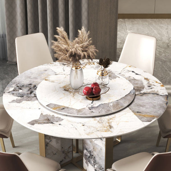 Round Dining Set 1/3/4/5/7 Pcs Stone Dining Table and Upholstered Chairs