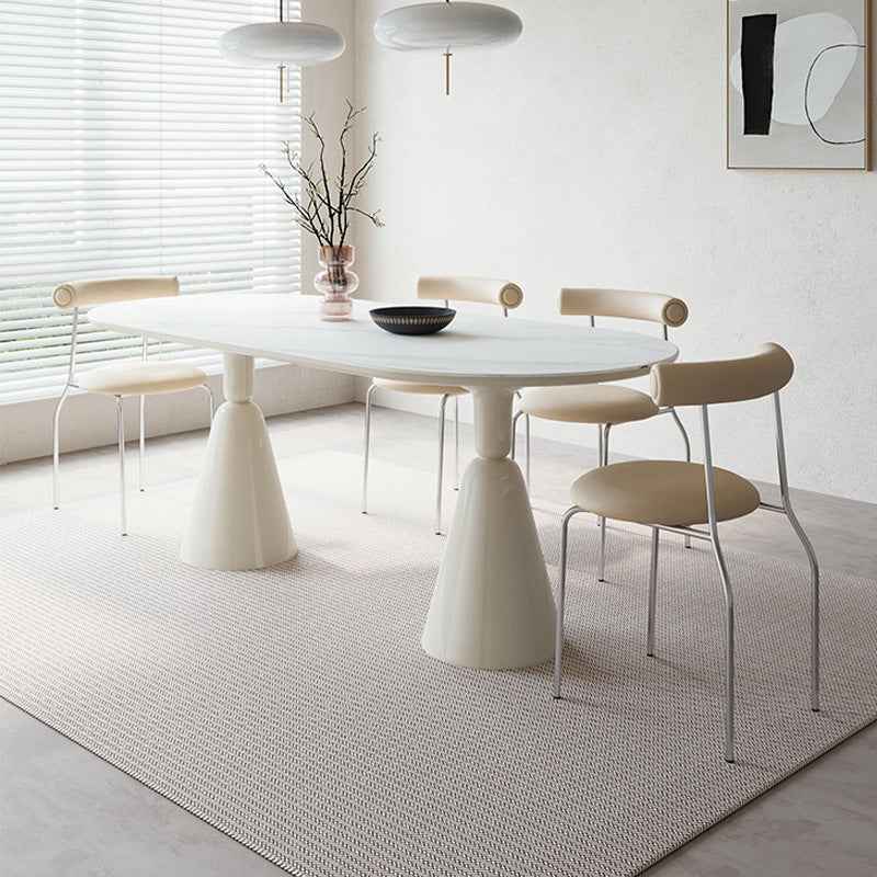 Modern Style Oval Table Set 1/4/5/7 Pieces Dining Set with Metal Legs