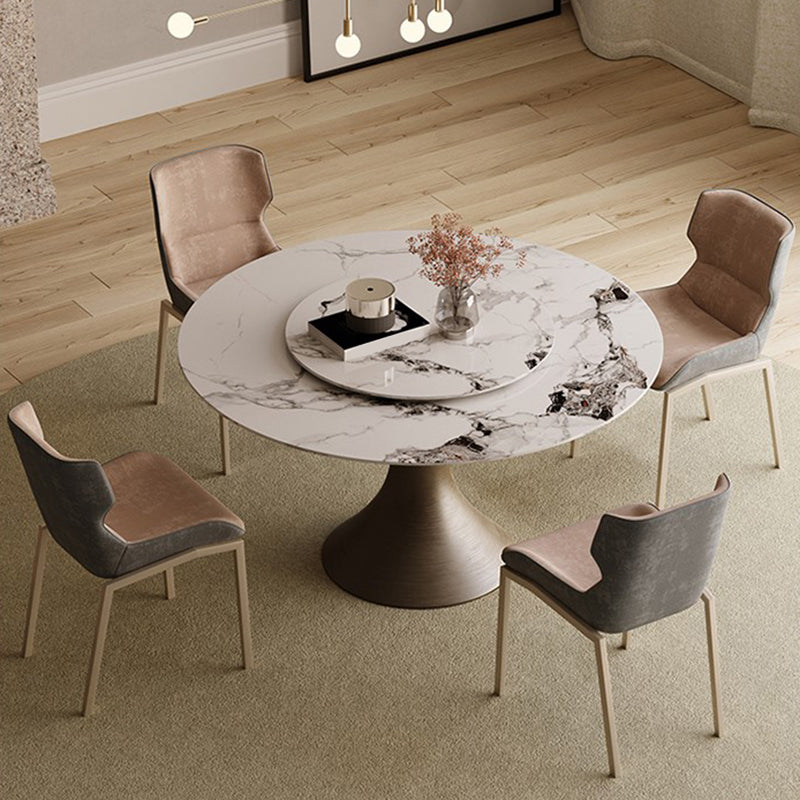 Glam Dining Set 1/4/5 Pcs Round Stone Dining Table with Armless Chairs