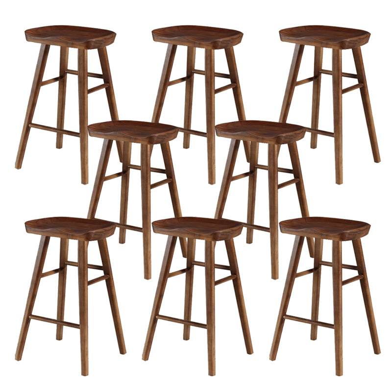 Contemporary Backless Bar Stools Solid Wood Dining Stool with Footrest