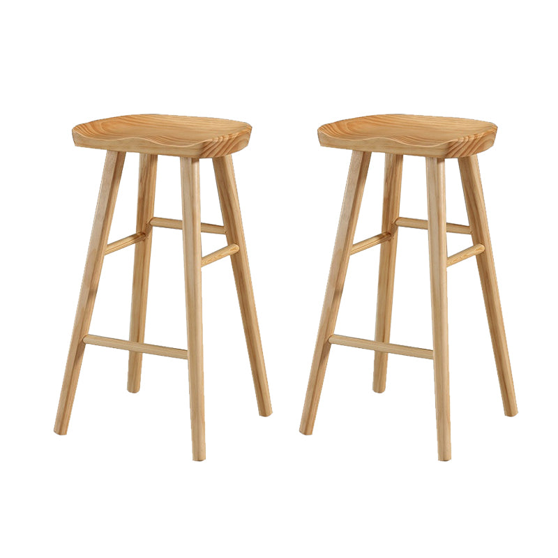 Contemporary Backless Bar Stools Solid Wood Dining Stool with Footrest