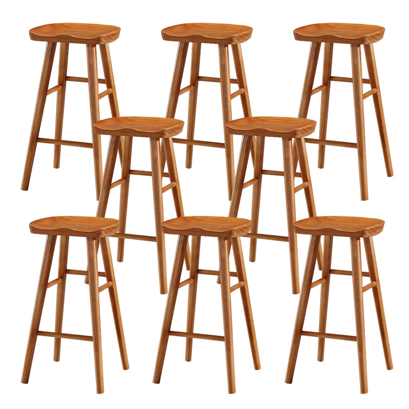 Contemporary Backless Bar Stools Solid Wood Dining Stool with Footrest