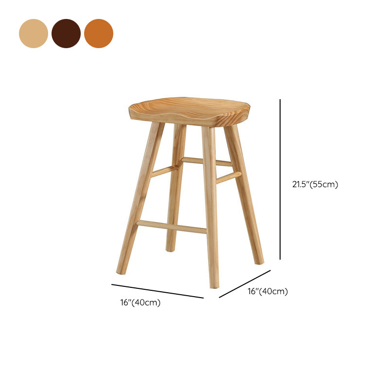 Contemporary Backless Bar Stools Solid Wood Dining Stool with Footrest