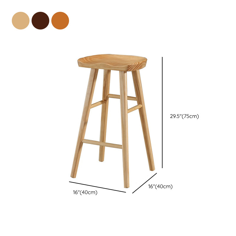 Contemporary Backless Bar Stools Solid Wood Dining Stool with Footrest