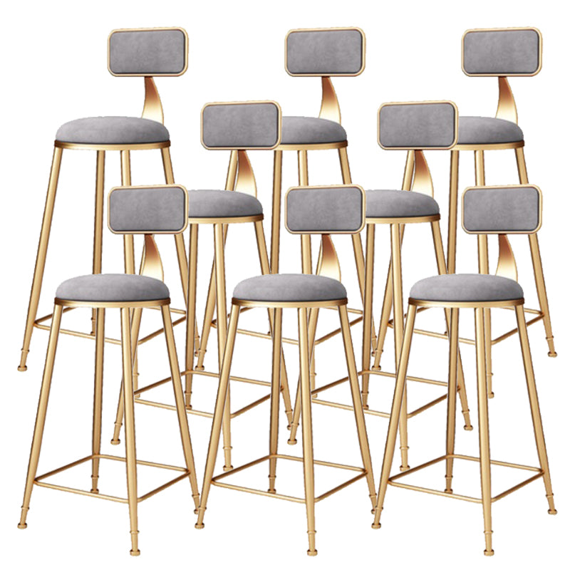 Glam Armless Backrest Counter Stool Iron Bar Stool with Cushion and Pedal for Balcony