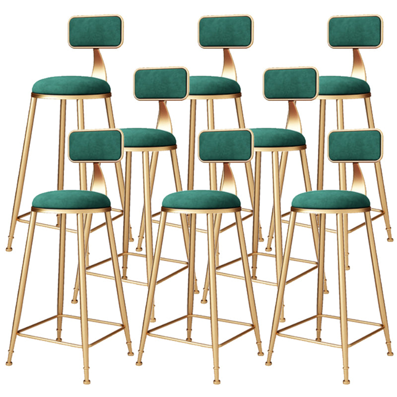 Glam Armless Backrest Counter Stool Iron Bar Stool with Cushion and Pedal for Balcony