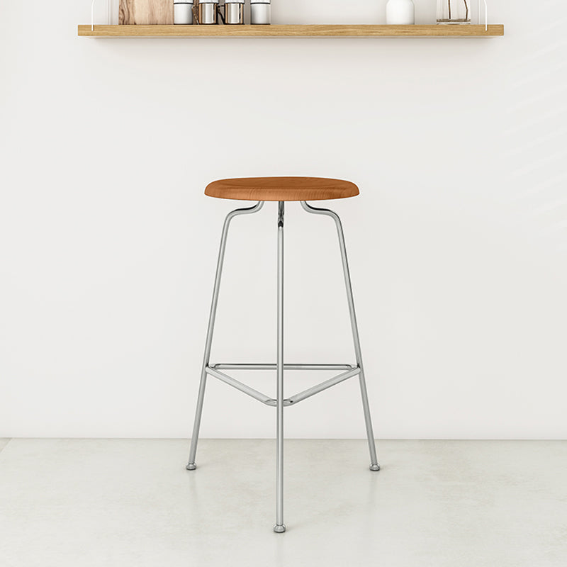 Modern Armless Backless Counter Stool Oak Wood Bar Stool with  Pedal for Cafe