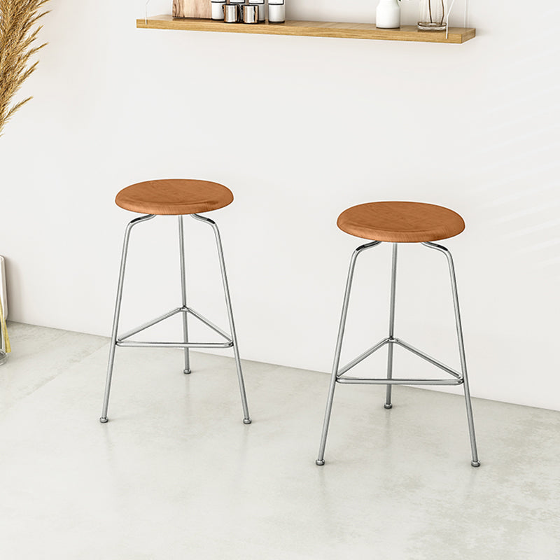 Modern Armless Backless Counter Stool Oak Wood Bar Stool with  Pedal for Cafe