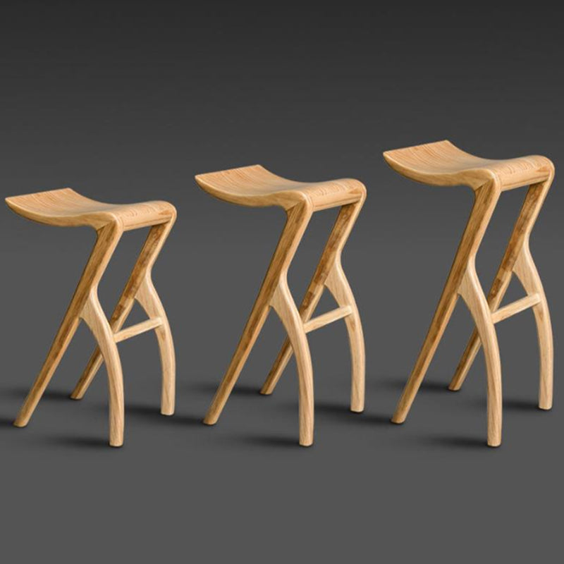 Industrial Backless Armless Counter Stool Pine Wood Bar Stool with Pedal for Bar