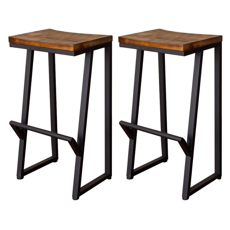 Contemporary Wood Dining Stools Armless Bar Stools with Footrest