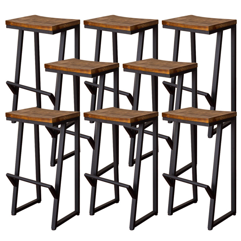 Contemporary Wood Dining Stools Armless Bar Stools with Footrest
