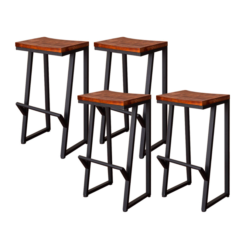 Contemporary Wood Dining Stools Armless Bar Stools with Footrest