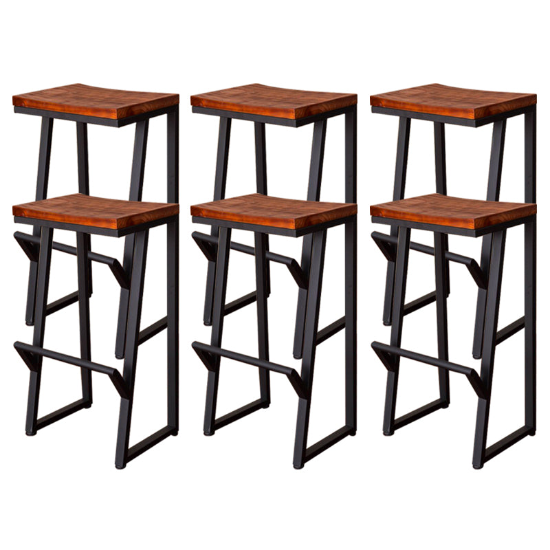 Contemporary Wood Dining Stools Armless Bar Stools with Footrest