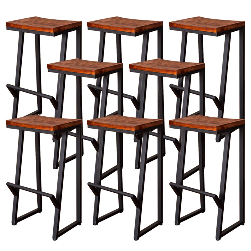 Contemporary Wood Dining Stools Armless Bar Stools with Footrest