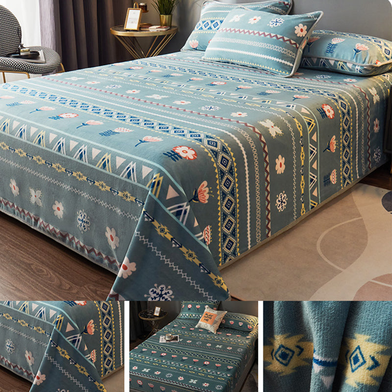 One Piece Sheet Printed Polyester Fade Resistant Breathable Flannel Bed Sheet