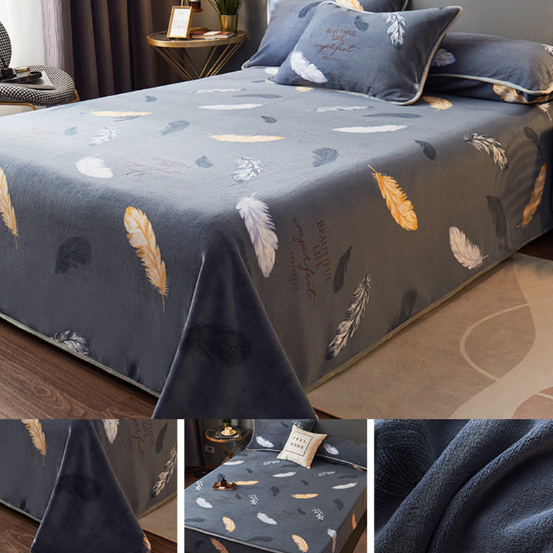 One Piece Sheet Printed Polyester Fade Resistant Breathable Flannel Bed Sheet