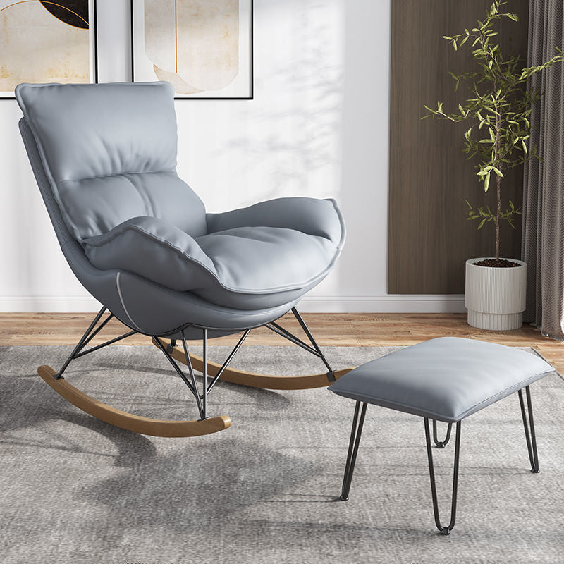 Contemporary Rocking Chair Plain Water Resistant Faux Leather Glider Chair with Ottoman