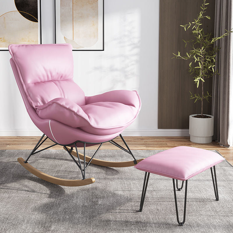 Contemporary Rocking Chair Plain Water Resistant Faux Leather Glider Chair with Ottoman
