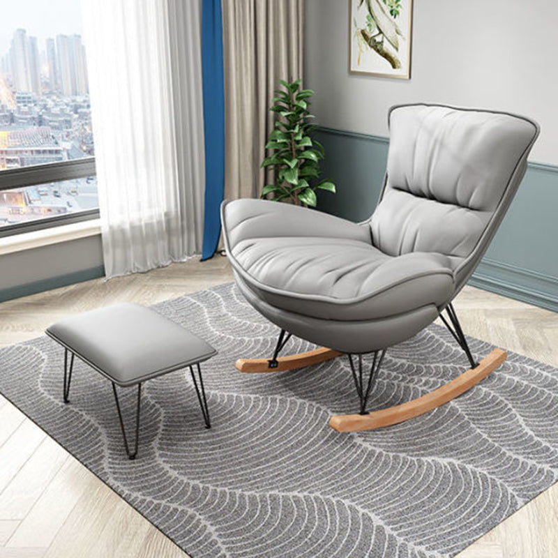 Contemporary Rocking Chair Plain Water Resistant Faux Leather Glider Chair with Ottoman