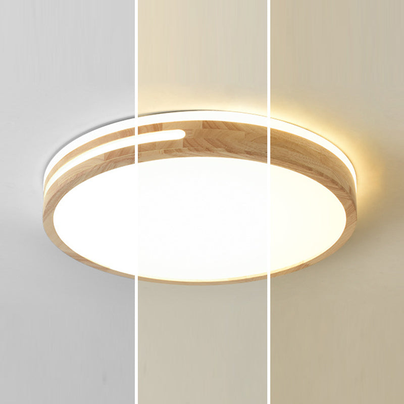 Modern Style Round Shape Flush Mount Wood 1-Light Ceiling Light for Bedroom