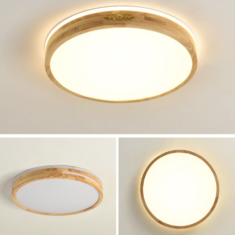 Modern Style Round Shape Flush Mount Wood 1-Light Ceiling Light for Bedroom