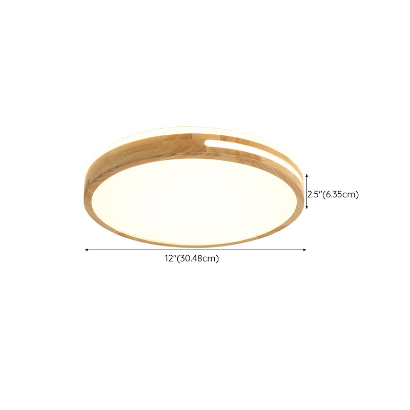 Modern Style Round Shape Flush Mount Wood 1-Light Ceiling Light for Bedroom