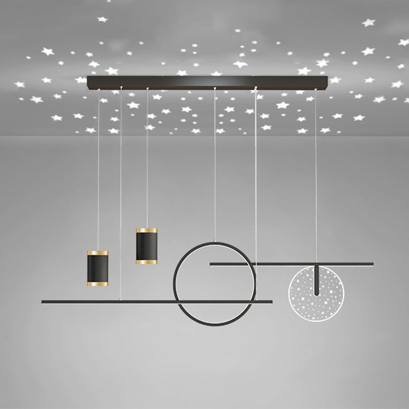 Modern Metal LED Ceiling Lamp Circle Shape Island Light with Plastic Shade for Living Room