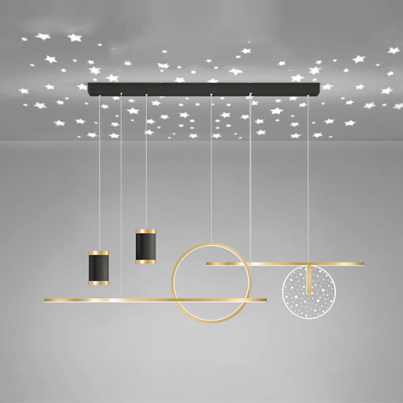 Modern Metal LED Ceiling Lamp Circle Shape Island Light with Plastic Shade for Living Room