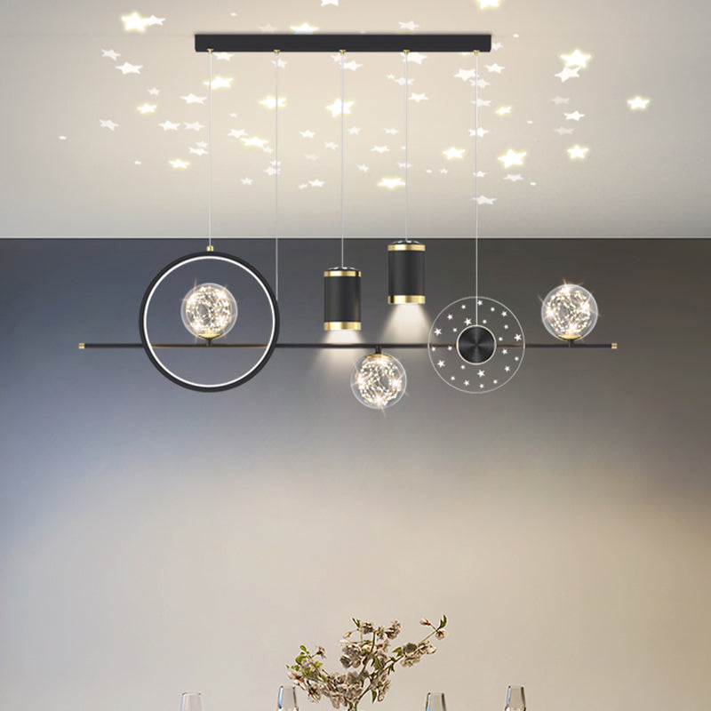 Modern LED Metal Ceiling Lamp Circle Shape Island Light with Plastic Shade for Living Room