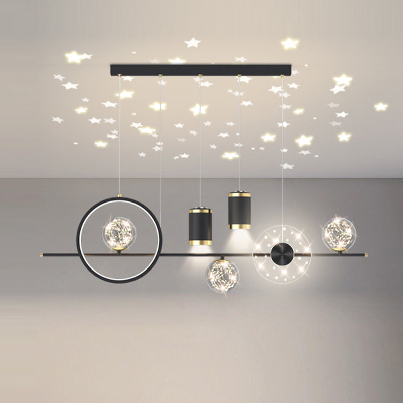 Modern LED Metal Ceiling Lamp Circle Shape Island Light with Plastic Shade for Living Room