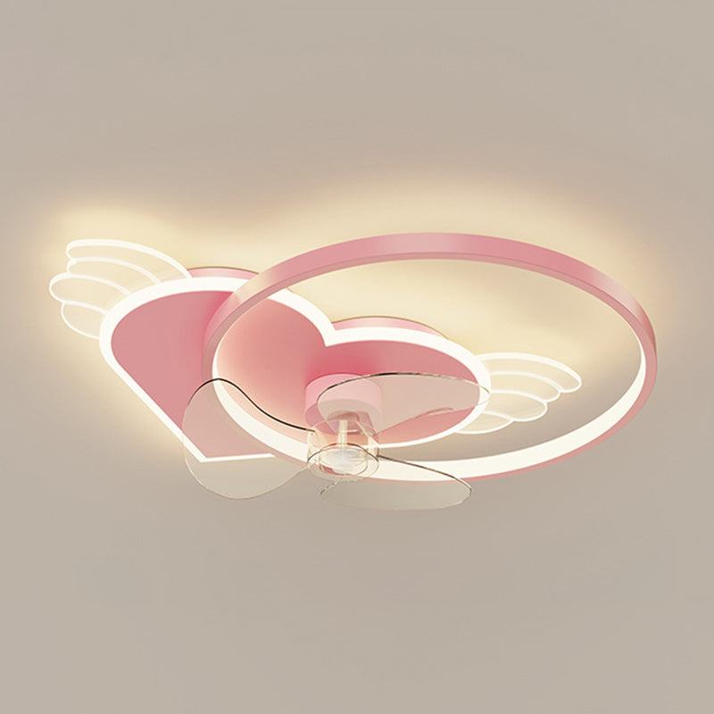 3-Blade Children Ceiling Fan Pink LED Fan with Light for Foyer