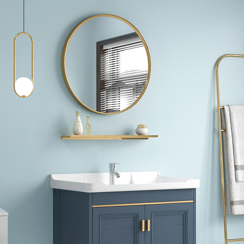 Blue Rectangle Vanity Set Metal Frame Wall-Mounted 2 Doors Mirror Single Sink Bath Vanity