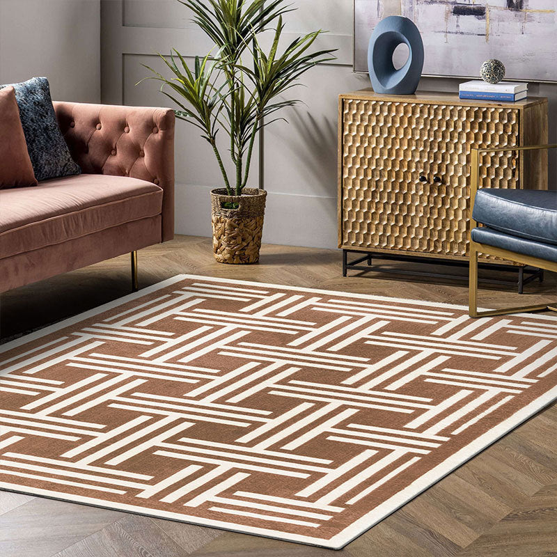 Kids Striped Area Carpet Polyester Brown Carpet Tear Resistant Carpet for Home Decor