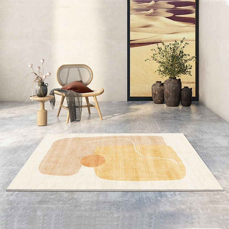 Casual Apricot Carpet Polyester Color Piece Carpet Washable Carpet for Living Room
