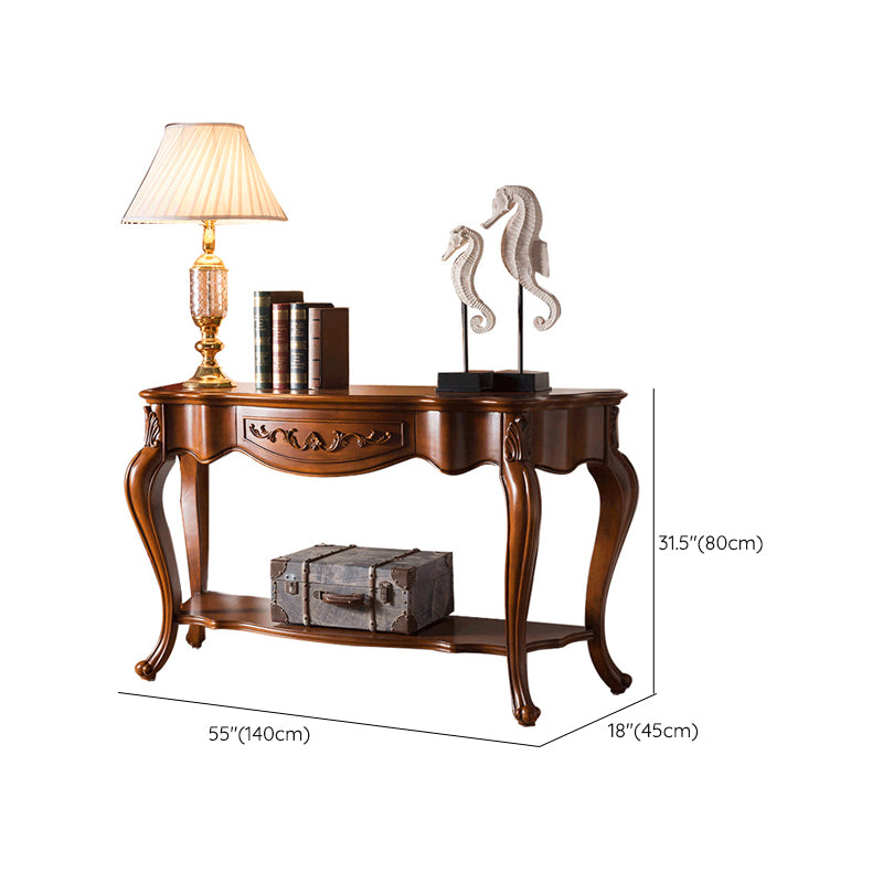 Victorian Brown Accent Table Free Form Console Sofa Table for Hall