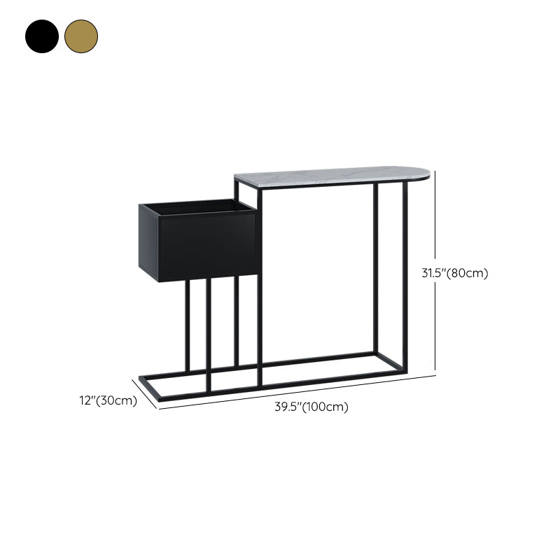 Glam Stone Console Table Golden Oval Console Sofa Table for Hall
