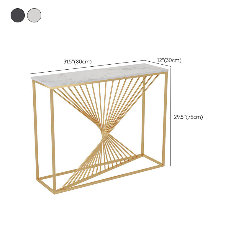 Glam Console Accent Table Antique Finish Rectangle Console Table in Marble
