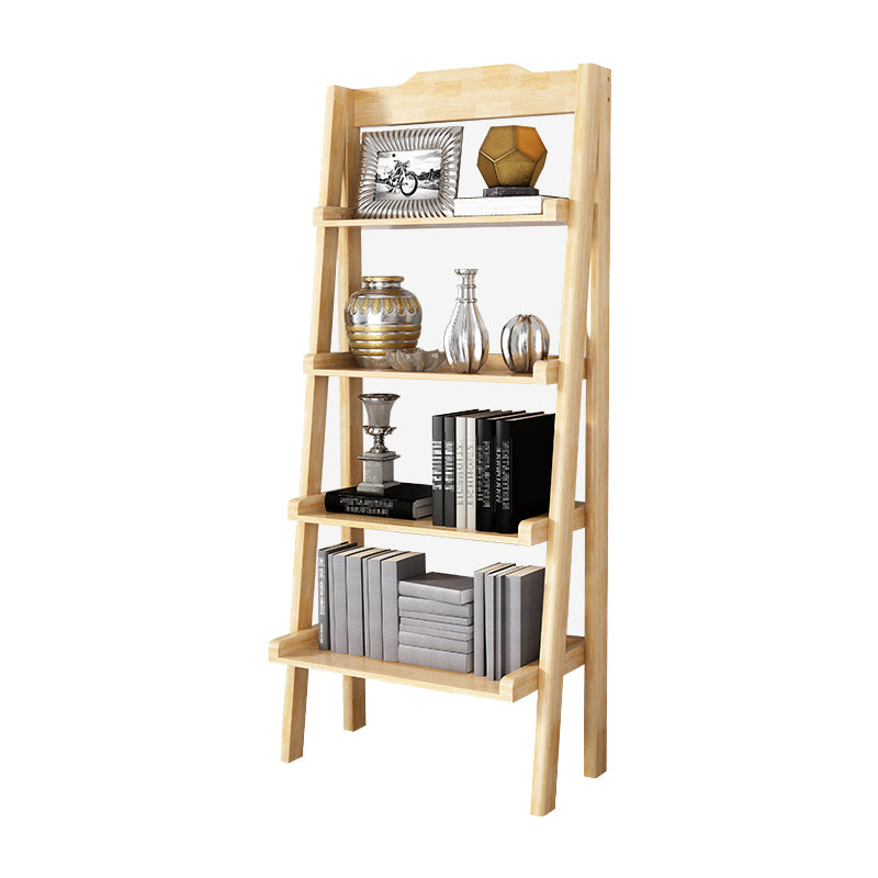 Open Back Walnut Bookcase Contemporary Ladder Bookshelf with Shelves