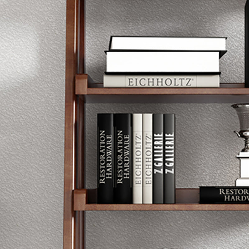 Open Back Walnut Bookcase Contemporary Ladder Bookshelf with Shelves