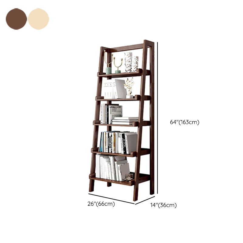 Open Back Walnut Bookcase Contemporary Ladder Bookshelf with Shelves