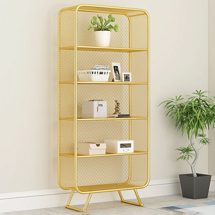 Closed Back Bookshelf Standard Metal Glam Bookcase with Shelves