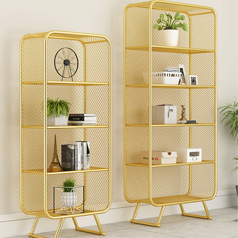 Closed Back Bookshelf Standard Metal Glam Bookcase with Shelves