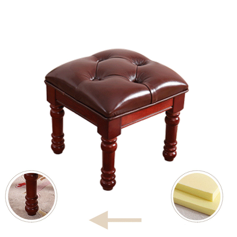 Mid-Century Modern Ottoman Faux Leather Tufted Upholstered Square Ottoman