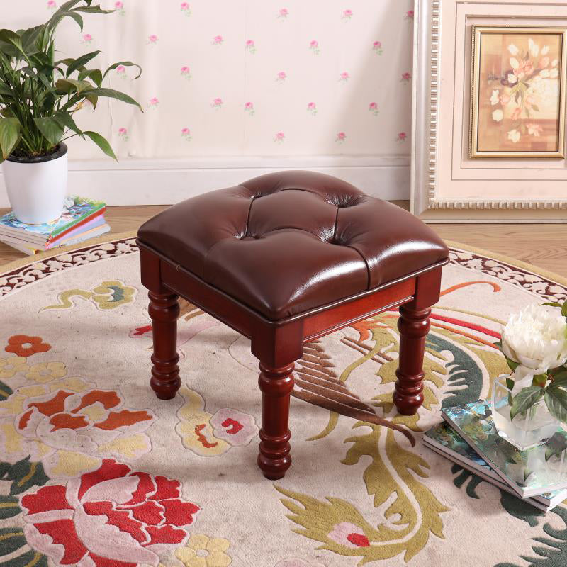 Mid-Century Modern Ottoman Faux Leather Tufted Upholstered Square Ottoman