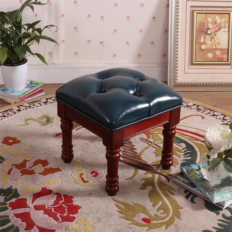 Mid-Century Modern Ottoman Faux Leather Tufted Upholstered Square Ottoman