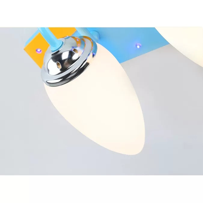 Lámpara de techo de madera y vidrio para avión de combate, luz azul fría para montaje en techo, para dormitorio de niños