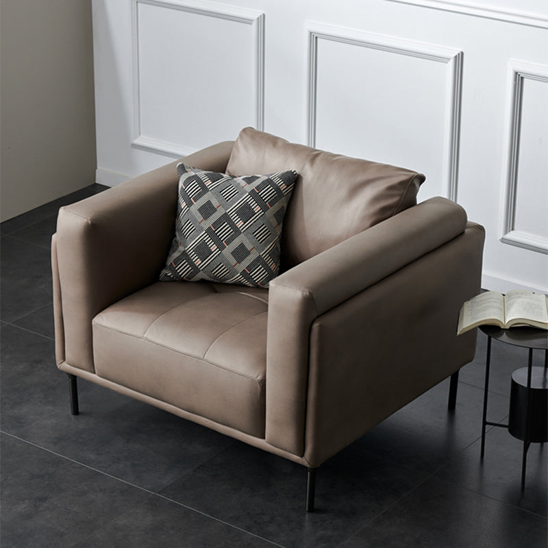 Modern Square Arms Sofa Wooden Pillows Back Settee for Living Room
