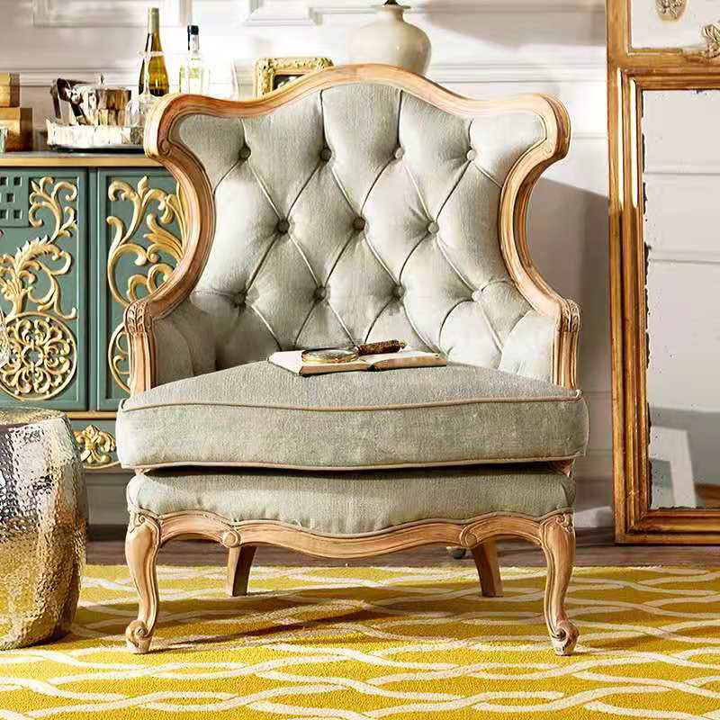 French Country Sofa Wooden Tufted Split-Back Settee for Living Room